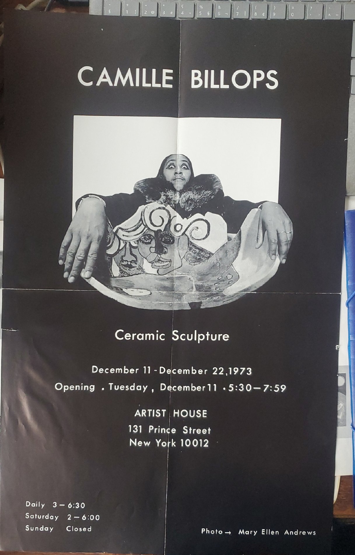 Poster for Camille Billops's Ceramic Sculpture exhibition at Artist House, 1973